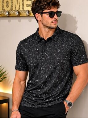 Birdie & Bound 3XL Black Speckled Golf Polo NWT Stretch Performance
